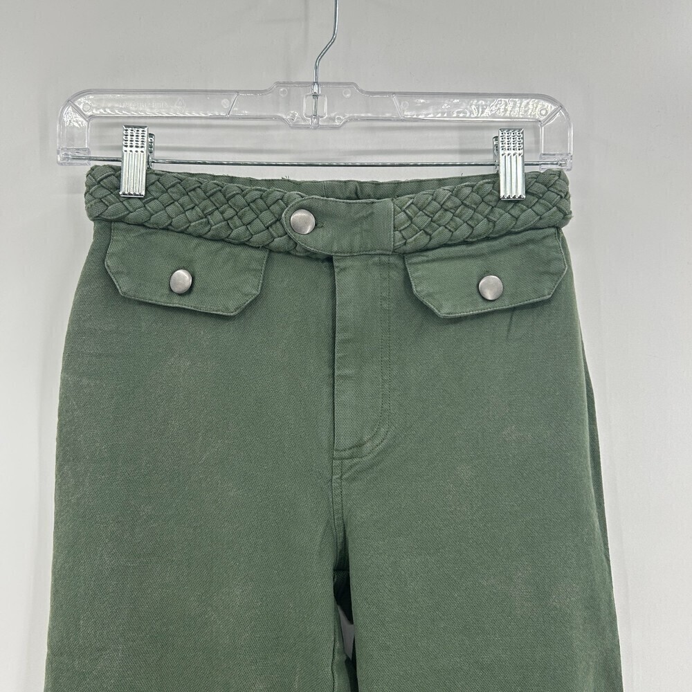 NWT CHASER Army Green Braided Waist High Rise Wide Leg Cropped Pants Size Small - Picture 3 of 8